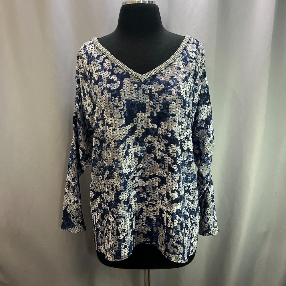 Juicy Couture Cold Shoulder Embellished Top Women Large Multicolor Sequin V Neck
